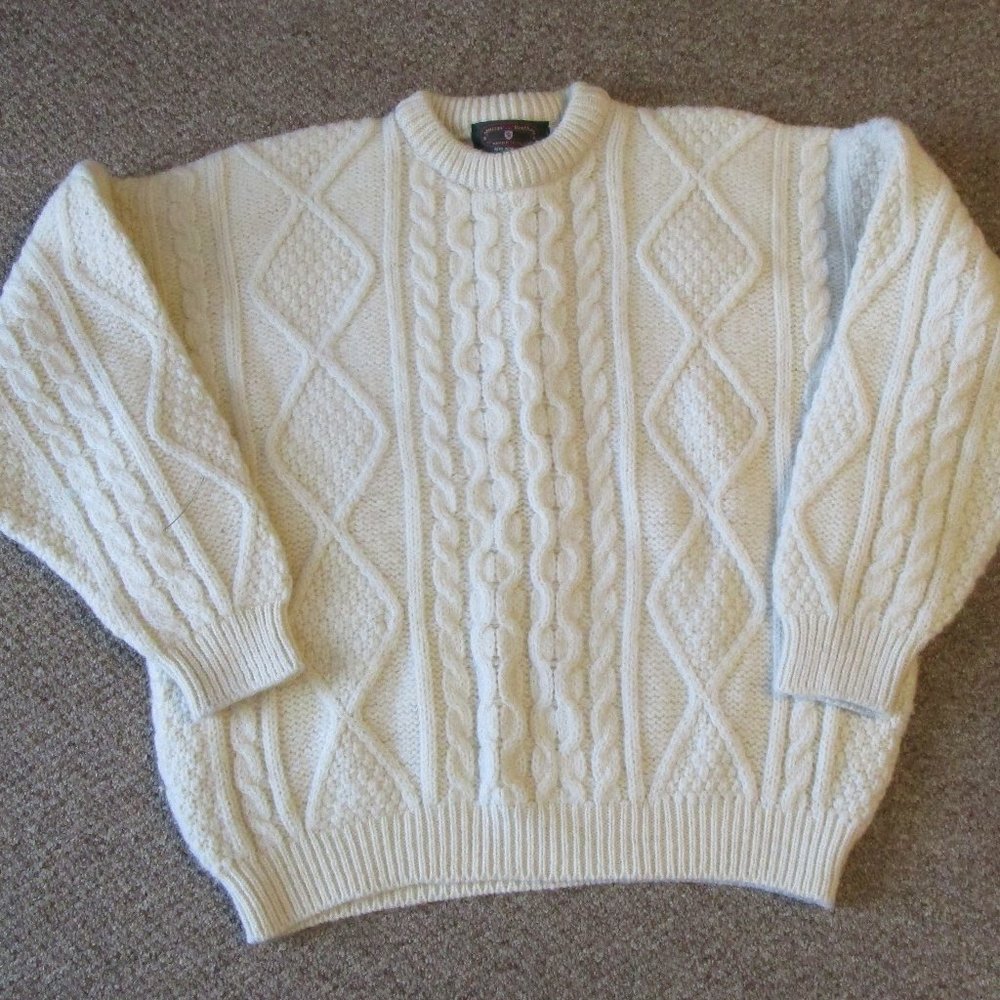 Wool Scottish Cable Knit Sweater Off White